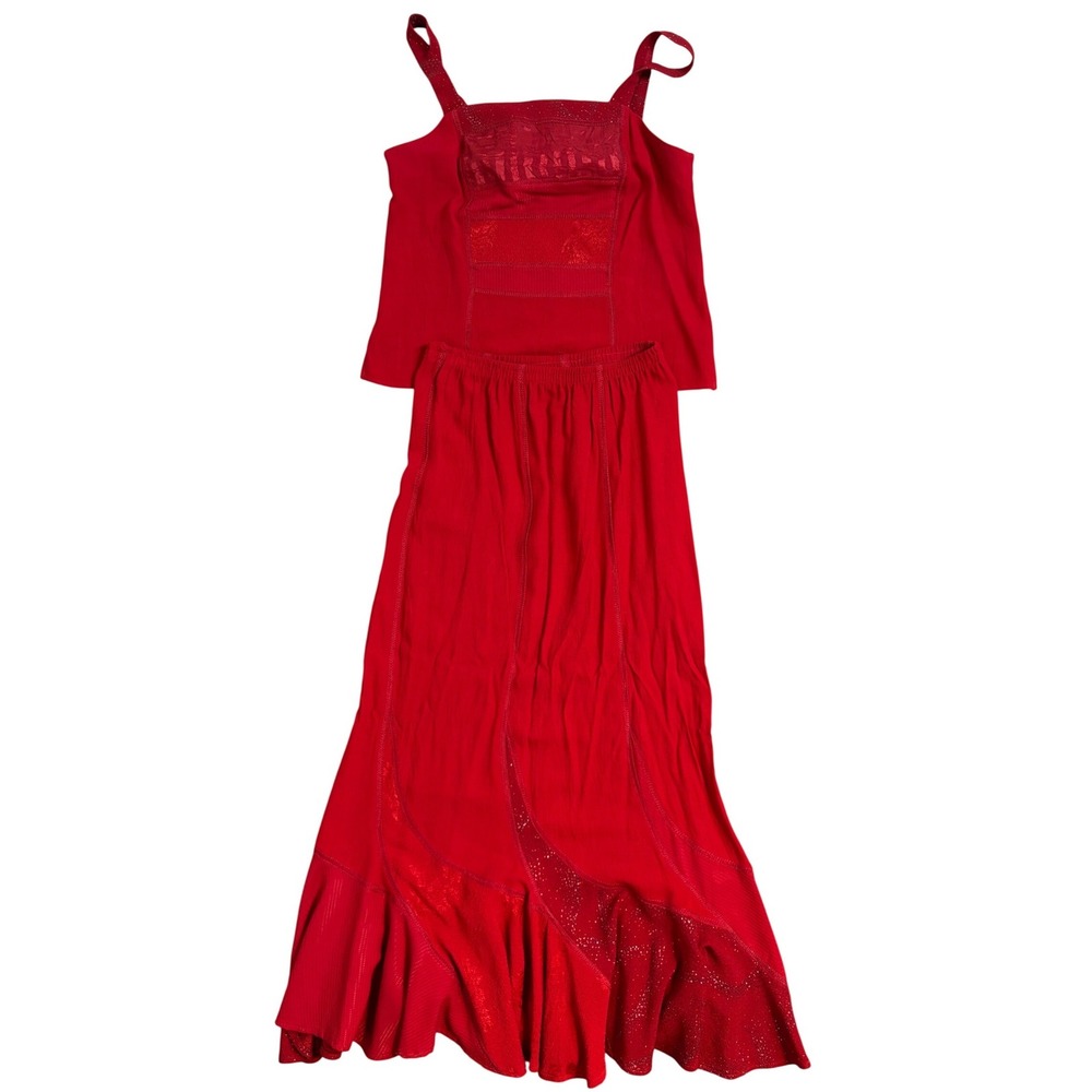 Tommy n Loulou Vintage Red Glitter 2 Piece Set Maxi Skirt & Camisole Top Small